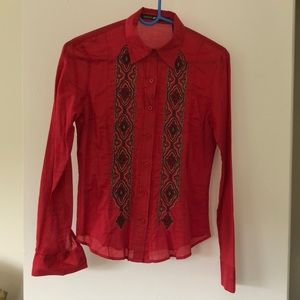 DKNY Jeans boho red embroidered top size 2